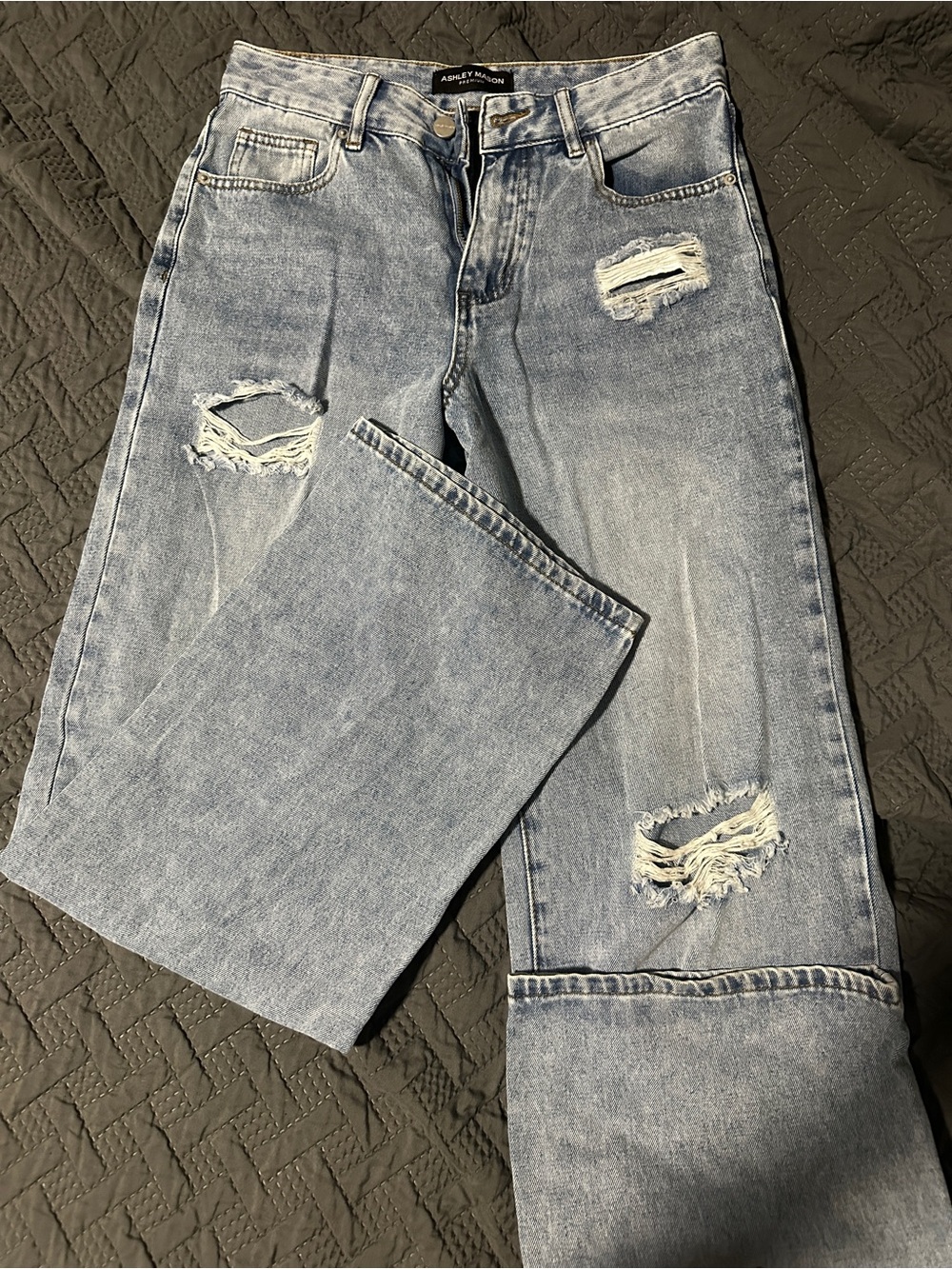 Ashley Mason Light Blue Distressed Wide Leg Jeans